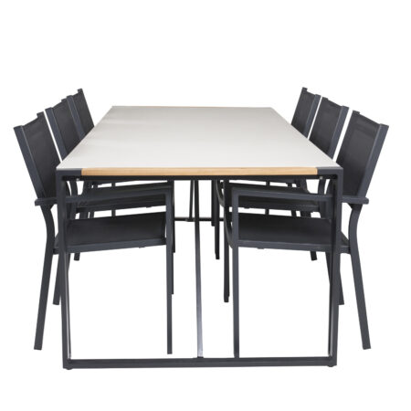 VENTURE DESIGN havesæt, m. Texas bord (200x100) og 6 Copacabana stole, m. armlæn - teak/alu