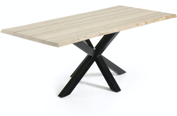 Argo, Spisebord med krydsstel, Hvidoileret egetræ by LaForma (H: 78 cm. B: 220 cm. L: 100 cm., Natur/Sort)