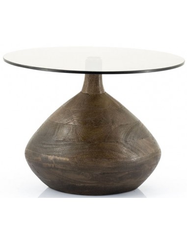 Bond sofabord i mangotræ og glas H38 x Ø50 cm - Antik brun/Røget