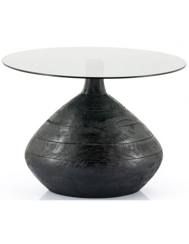Bond sofabord i mangotræ og glas H38 x Ø50 cm - Antik sort/Røget