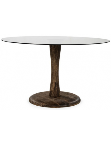 Boogie rundt spisebord i mangotræ og glas Ø130 cm - Rustik brun/Røget