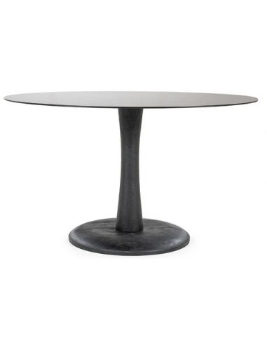 Boogie rundt spisebord i mangotræ og glas Ø130 cm - Rustik sort/Sortnet