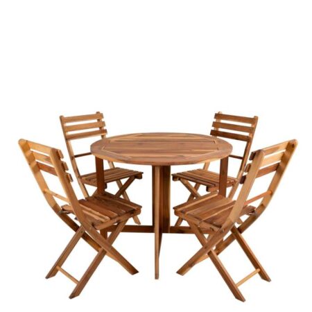 Cafesæt Bruton 4 stole + Klapbord bord 90Ø cm, Mørk natur