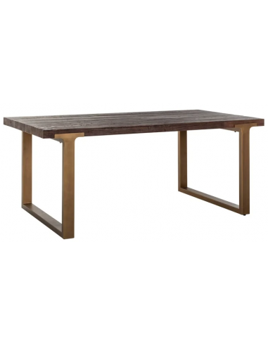 Cromford Mill spisebord i stål og elmetræ 190 x 100 cm - Antik børstet messing/Rustik brun