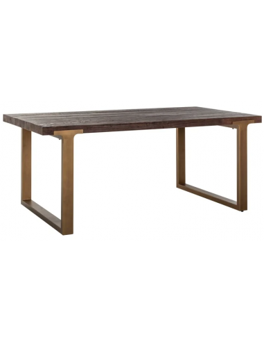 Cromford Mill spisebord i stål og elmetræ 230 x 100 cm - Antik børstet messing/Rustik brun
