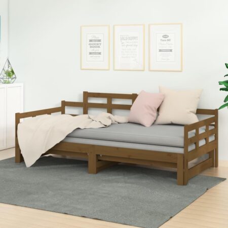 Daybed med udtræk 2x(90x200) cm massivt fyrretræ gyldenbrun