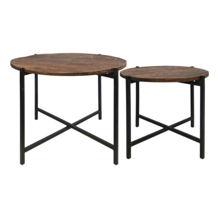 HSM COLLECTION Nordic sofabord, rund - natur mangotræ og sort jern (sæt af 2)