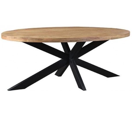 Ovalt spisebord i metal og mangotræ 210 x 100 cm - Sort/Rustik natur