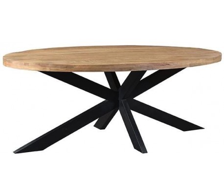 Ovalt spisebord i metal og mangotræ 240 x 100 cm - Sort/Rustik natur