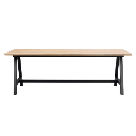 ROWICO Carradale spisebord, m. udtræk - hvidpigmenteret eg og sort metal (220x100)