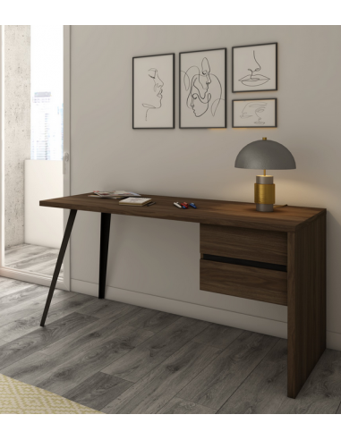 Rio skrivebord i metal og møbelplade B136,3 cm - Sort træeffekt/Valnød