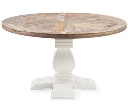 Rundt spisebord i genanvendt elmetræ Ø140 cm - Antik hvid/Natur