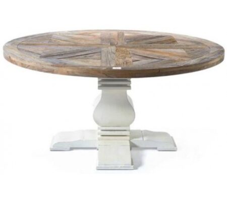Rundt spisebord i genanvendt elmetræ Ø160 cm - Antik hvid/Natur