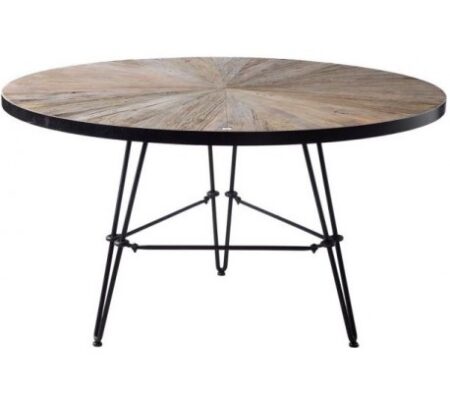 Rundt spisebord i genanvendt elmetræ og jern Ø140 cm - Industrielt sort/Antik brun
