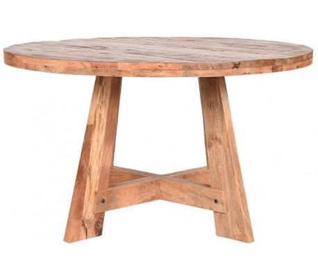 Rundt spisebord i mangotræ Ø130 cm - Rustik natur