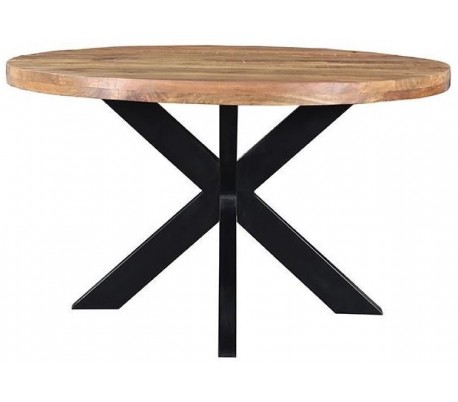 Rundt spisebord i metal og mangotræ Ø130 cm - Sort/Rustik natur