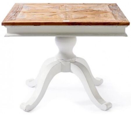 Spisebord i genanvendt elmetræ 100 x 100 cm - Antik hvid/Natur