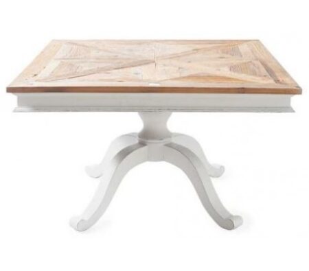 Spisebord i genanvendt elmetræ 130 x 130 cm - Antik hvid/Natur