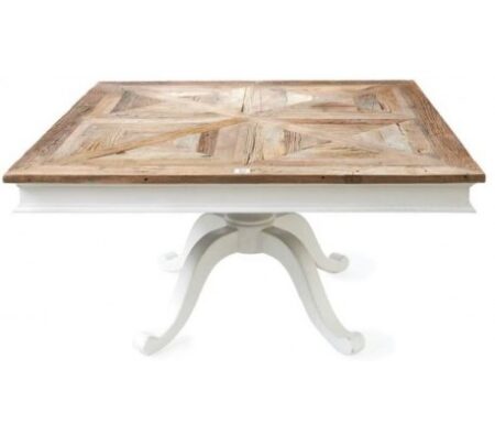 Spisebord i genanvendt elmetræ 150 x 150 cm - Antik hvid/Natur