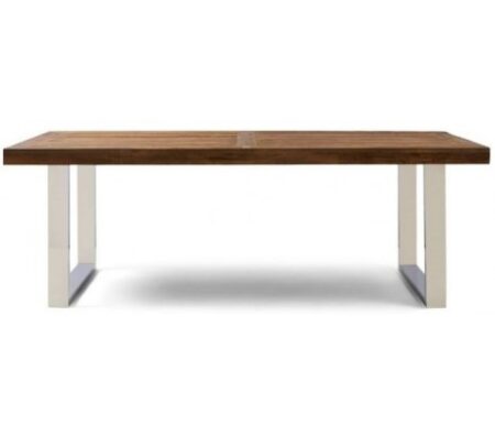 Spisebord i genanvendt elmetræ og stål 230 x 100 cm - Rustfri stål/Antik natur
