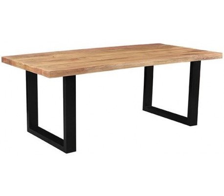 Spisebord i metal og mangotræ 180 x 90 cm - Sort/Rustik natur