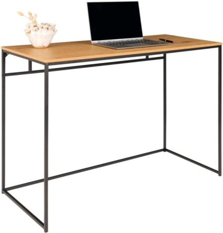Valencia skrivebord 100 x 45 cm i sort metalstel og med bordplade i ege look.