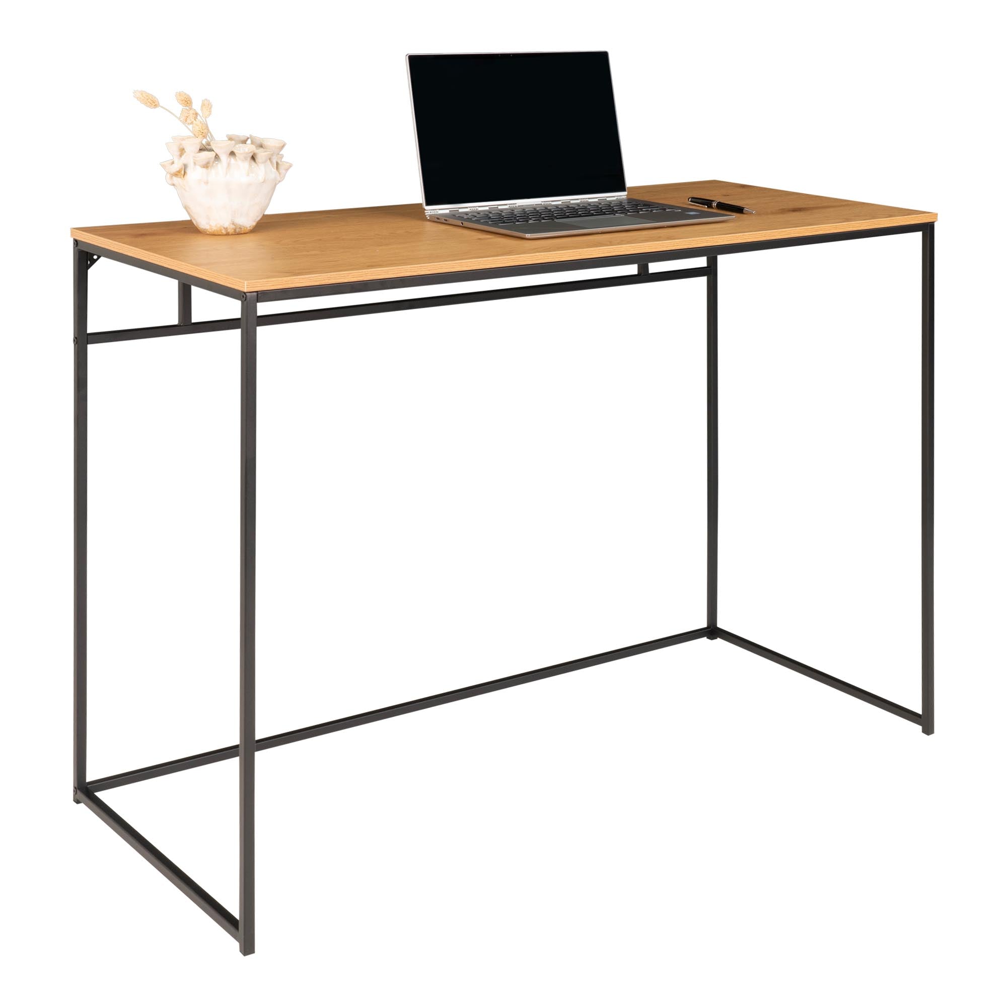 Vita Skrivebord - Skrivebord, Egetræslook Med Sort Stel 100X45X75 Cm