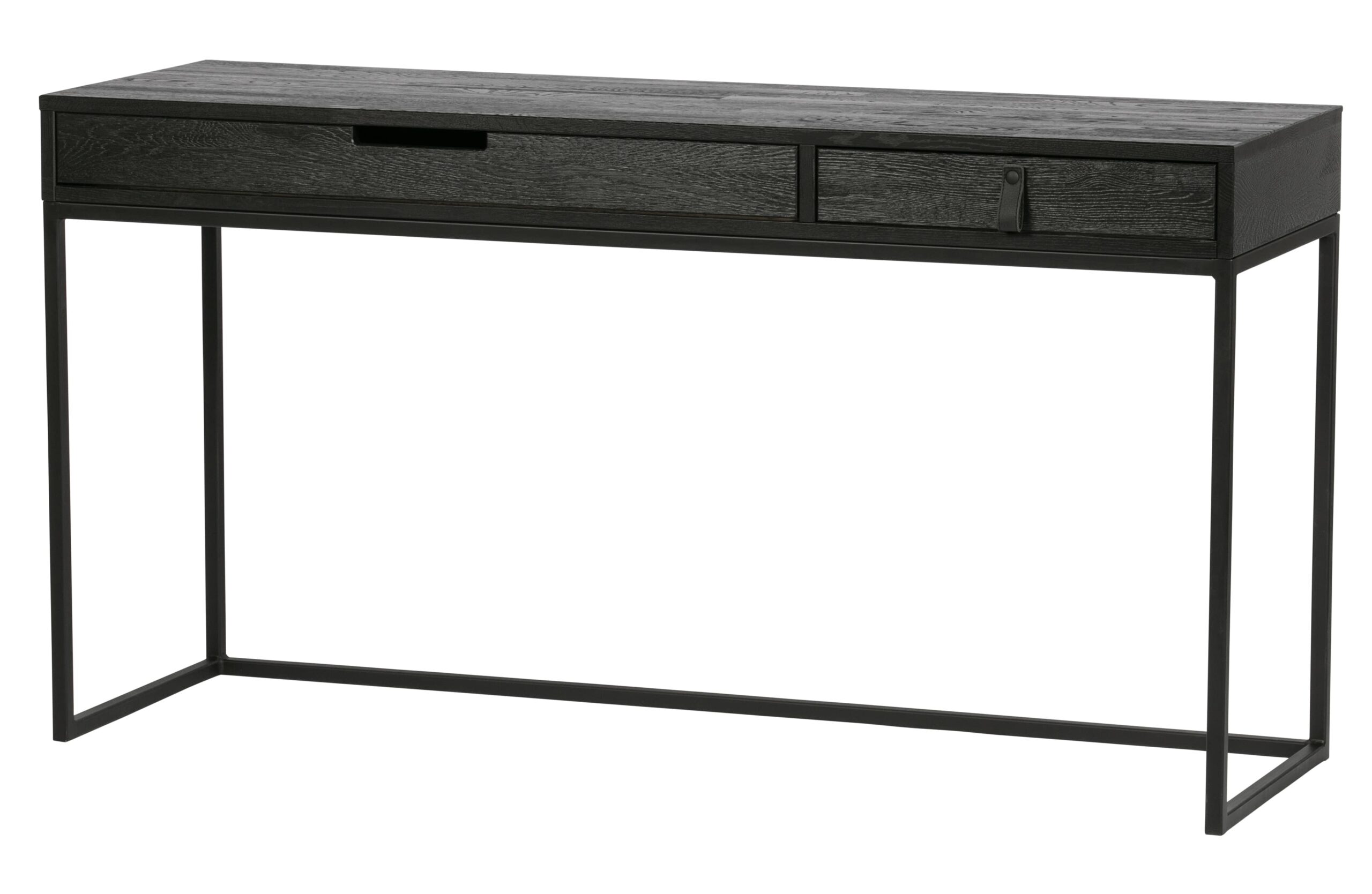 WOOOD EXCLUSIVE Silas skrivebord, m. 2 skuffer - sort Blacknight børstet asketræ og metal (140x44)
